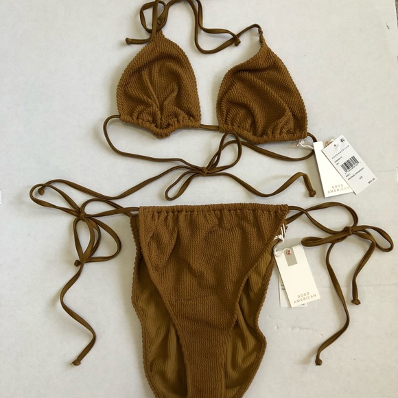 Good American Tiny Ties Bikini Top Swimsuit in Bronze - Size 5/6 XXL- NWT set - Picture 2 of 16